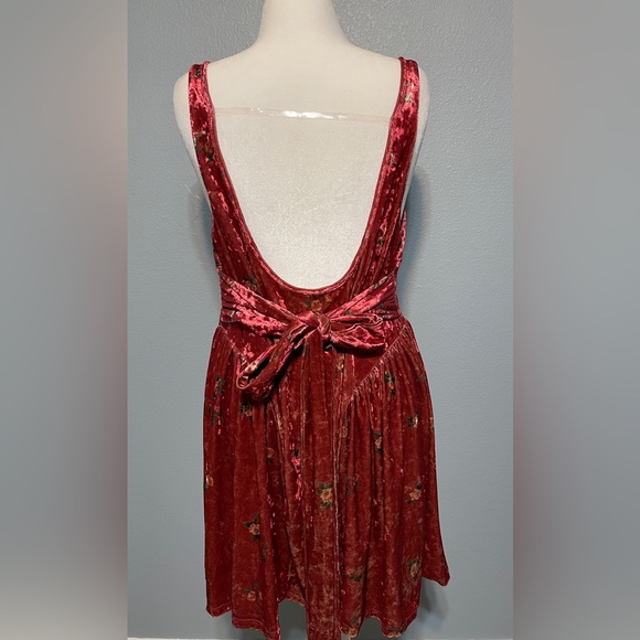Rust Crushed Velvet Floral Dress Open Back Bow Y2K Fairycore Whimsigoth 2XL NWT - Picture 3 of 11